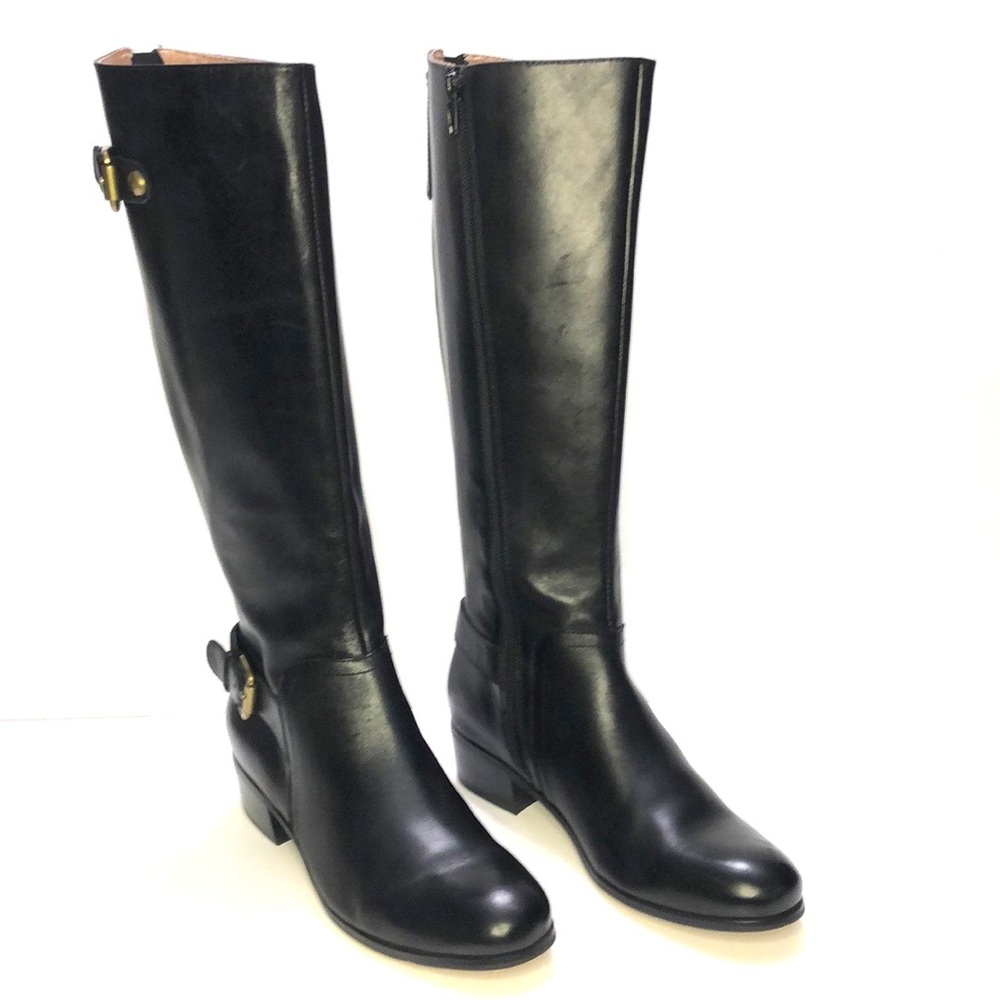 Corso Como Black Almond Toe Side Zip Back Gore Block Heel Leather Boots size 6.5 - Picture 4 of 17